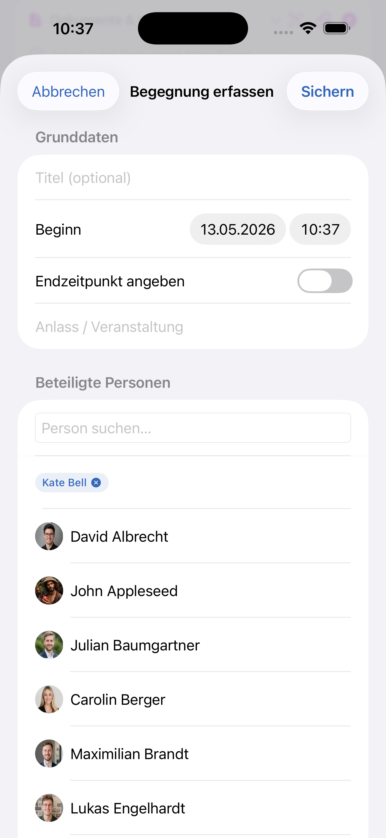 Begegnung mit Themen, Notizen und Follow-up