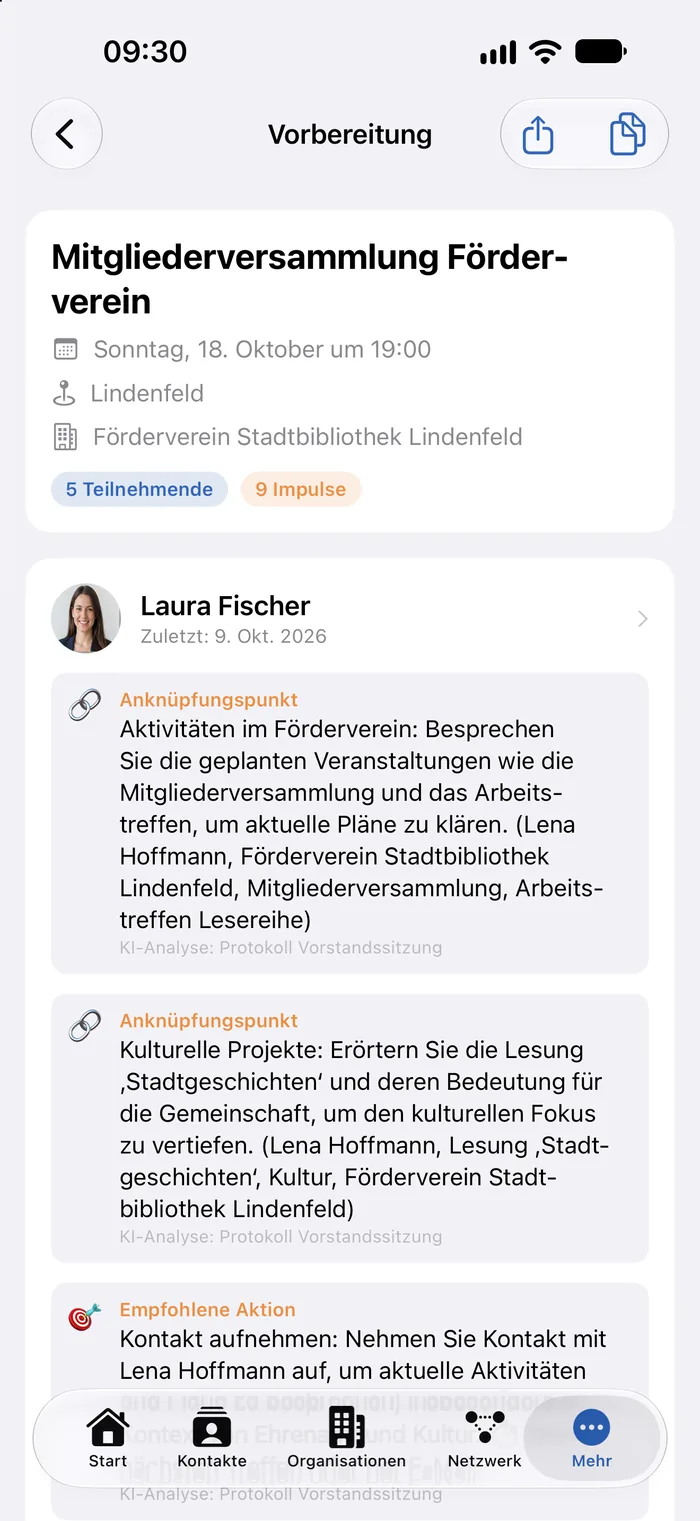 Linknor auf dem iPhone: Briefing mit fünf Teilnehmenden und neun Gesprächsimpulsen